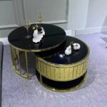 2 in 1 Extendable Marble Center Table With Cabinet