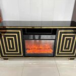 Black And Gold Fireplace Electric TV Stand
