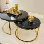 Extendable Marble Center Table Black Top