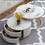 Extendable Marble Centre Table With Storage Cabinet