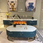 Luxury Marble Center Table With Fireplace TV Stand